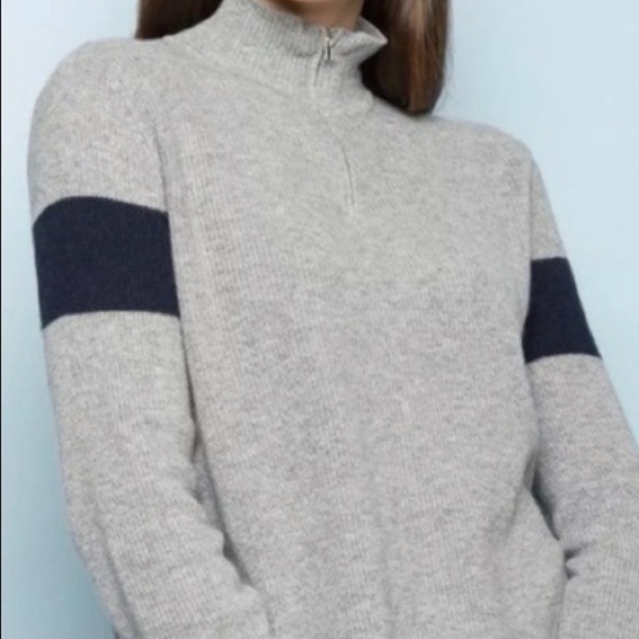Brandy Melville Grey Quarter Zip Sweater with Navy Stripes - Picture 6 of 6